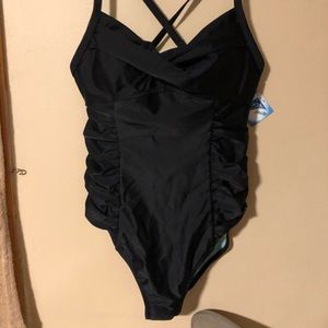 NWT!!  Athleta black ruched one piece swimsuit